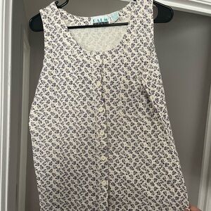 Free People Floral Tank Top - Cream and Blue